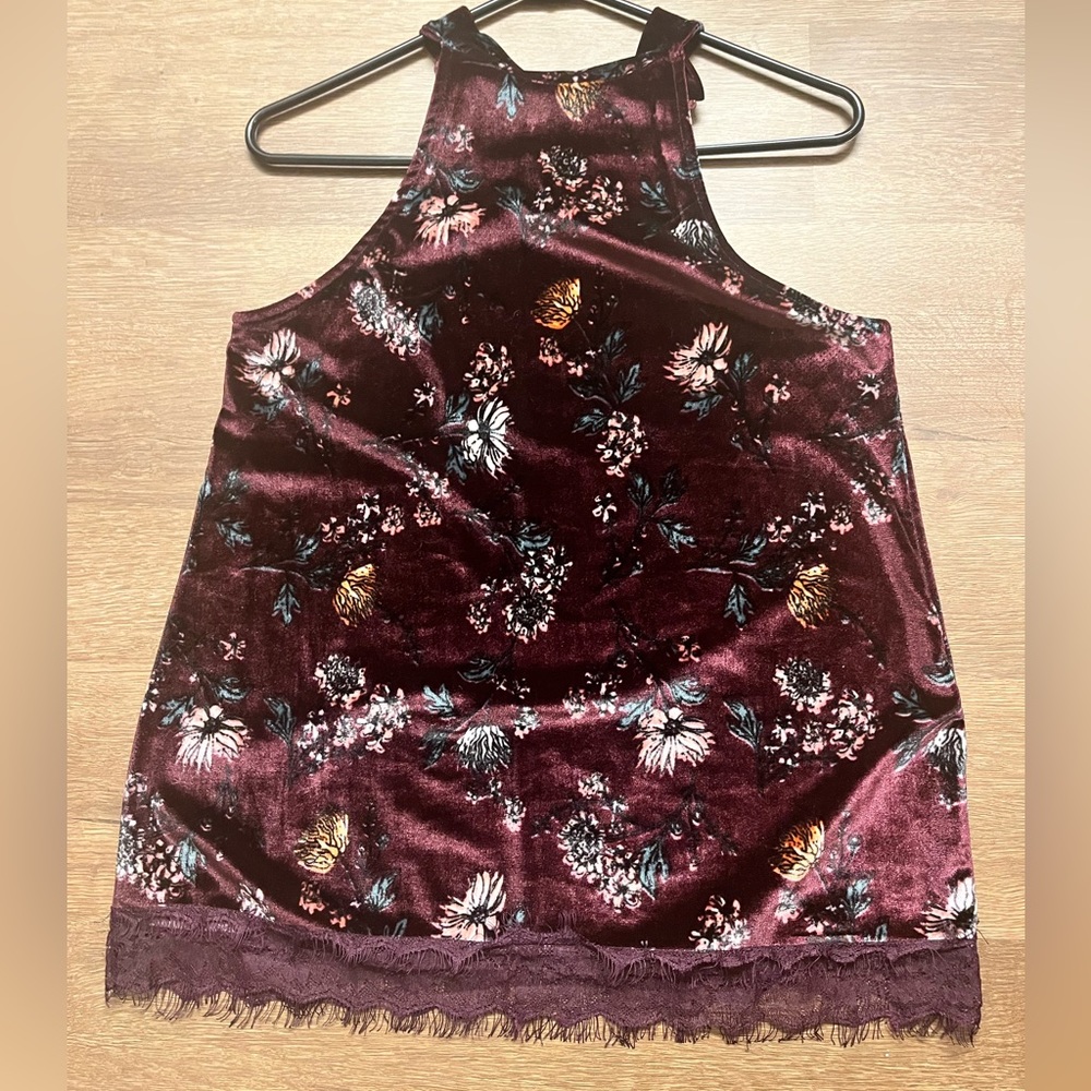 Velvet purple and flower shirt.